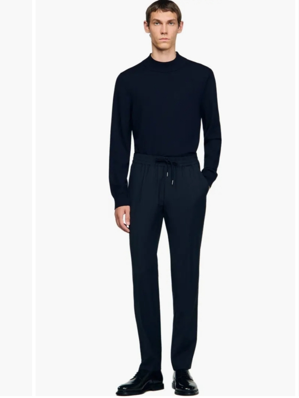 Sandro Elasticated Straight-leg Trousers Navy Blue Men's US Large Office Busines